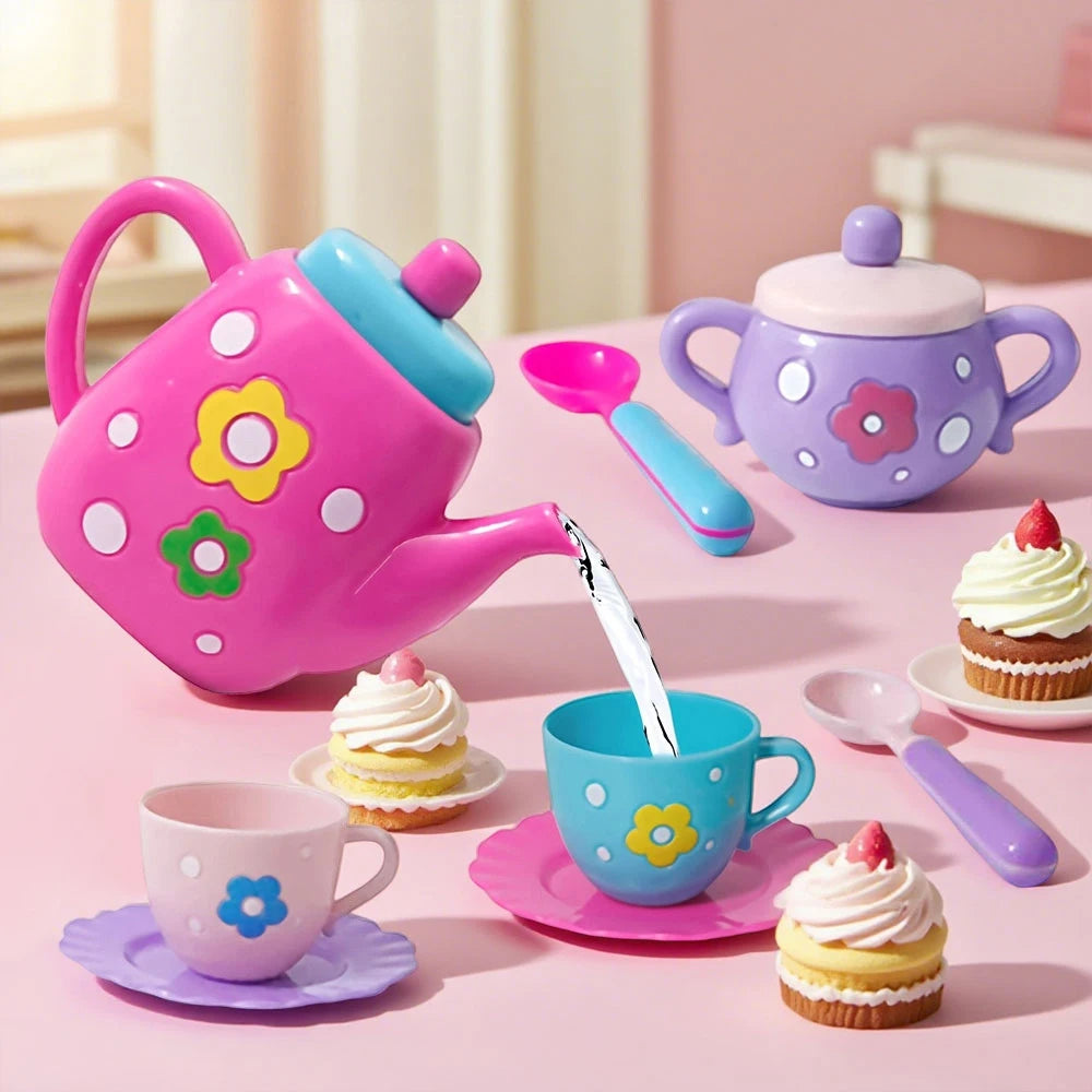Deluxe Kids Tea Party Set – Flower Kettle, Cups, Spoons & Pretend Treats