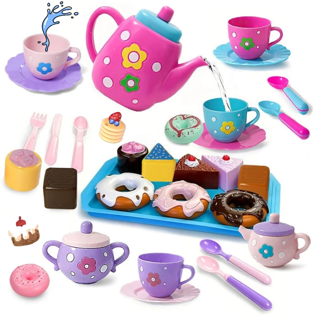 Deluxe Kids Tea Party Set – Flower Kettle, Cups, Spoons & Pretend Treats