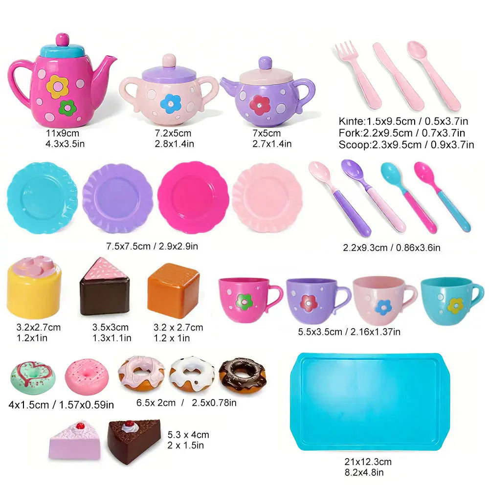 Deluxe Kids Tea Party Set – Flower Kettle, Cups, Spoons & Pretend Treats