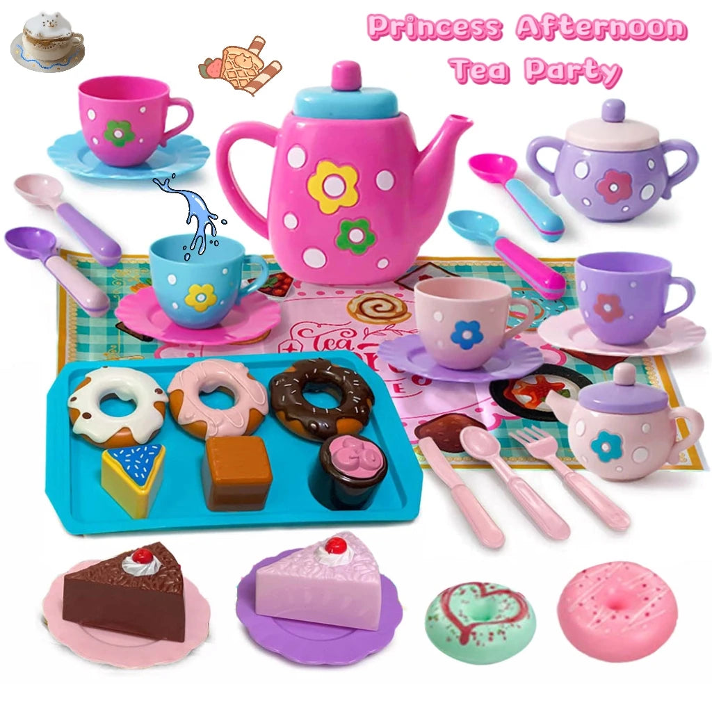Deluxe Kids Tea Party Set – Flower Kettle, Cups, Spoons & Pretend Treats